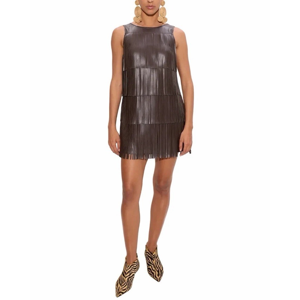 SIMON MILLER by Anthropologie SINA VEGAN LEATHER FRINGE DRESS $495 NWT SIZE XS